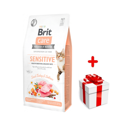 Brit Care Cat Grain-Free Sensitive Healthy Digestion & Delicate Taste avec de la dinde et du saumon 2kg + Surprise pour votre chien 