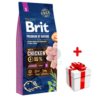 Brit Premium By Nature Junior S au poulet 8 kg + Surprise pour chien Gratuit !