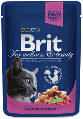 Brit Premium Cat pour chats adultes avec du saumon et de la truite 100g x12