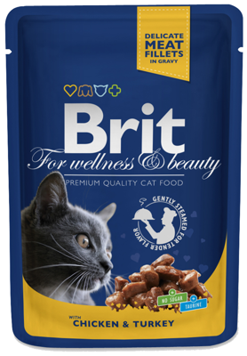 Brit Premium Cat pour chats adultes avec poulet et dinde 100g x12
