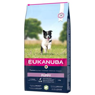 Eukanuba Puppy & Junior Small/Medium Agneau & Riz 12kg + Surprise gratuite pour votre chien 