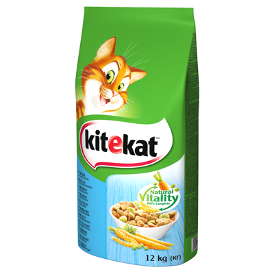 KITEKAT - nourriture sèche pour chats avec poisson et aux légumes 12kg +Surprise gratuit pour chat