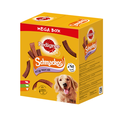 PEDIGREE® Mega Box SchmackosTM -aliments complémentaires pour chiens adultes (goût boeuf, agneau et volaille) - 790g