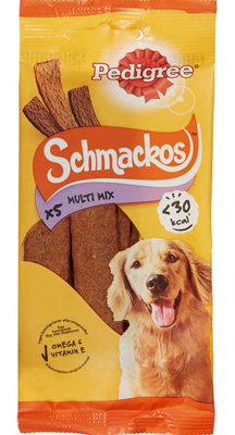 Pedigree Schmackos Multi Mix Snack pour chiens adultes de toutes races avec boeuf, poulet et agneau 36g x5 