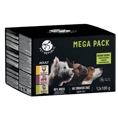 Pet Republic nourriture humide pour chiens de petite race morceaux en sauce délicate MIX 3 saveurs 12x100g