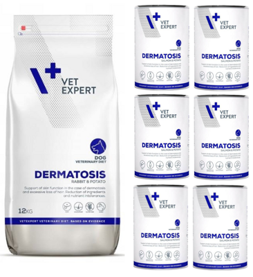 VETEXPERT Veterinary Diet Dog Dermatosis Rabbit&Potato 12kg + Dermatosis 6x400g	