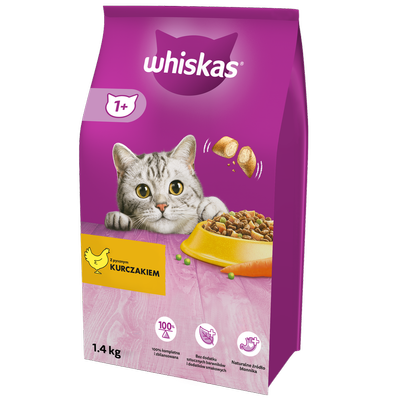 WHISKAS Adult 1.4 kg - aliment complet sec pour chats adultes, avec du poulet délicieux x2