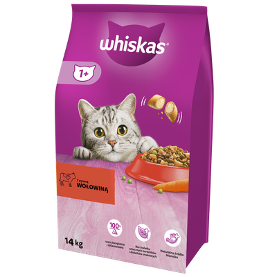 WHISKAS Adult 14kg - nourriture sèche pour chats avec du boeuf et des légumes 